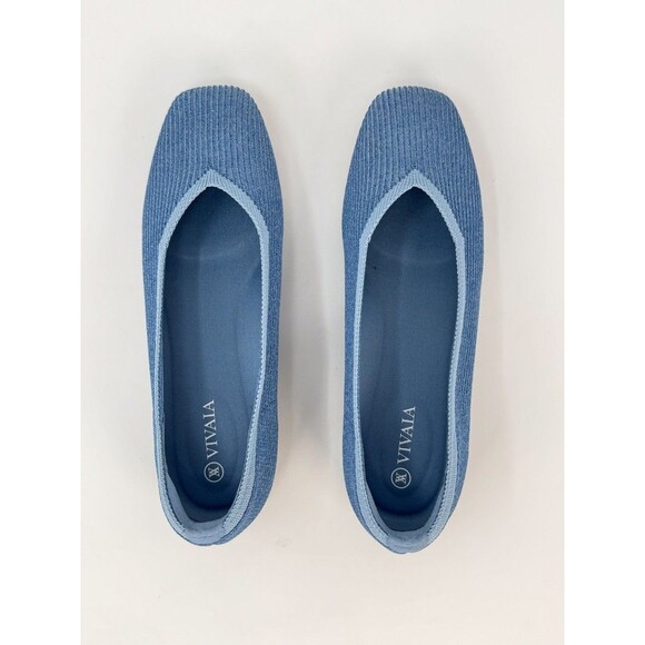 Vivaia Margot 2.0 Womens Ballet Flats Denim Blue Square V Cut Slip On 37.5 US 7 - Picture 7 of 9